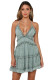 Green Fit Flare Ruffle Edge Criss Cross Floral Dress