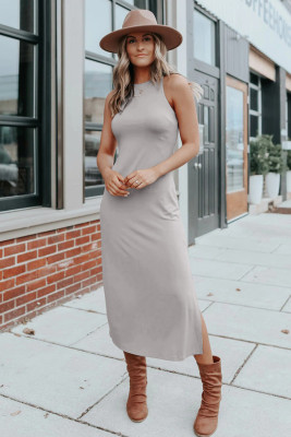Apricot Side Slit Sleeveless Midi Dress