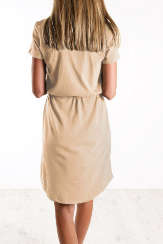 Khaki Pocketed Drawstring Waist Mini Dress