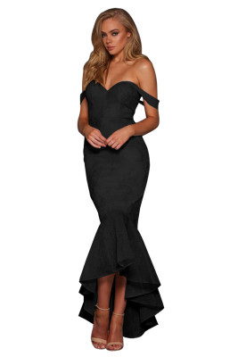 Black Strapless Lace Fishtail Prom Dress