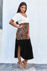 Colorblock Leopard Cotton Blend Casual Maxi T-shirt Dress
