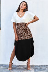 Colorblock Leopard Cotton Blend Casual Maxi T-shirt Dress