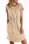 Khaki Pocketed Drawstring Waist Mini Dress