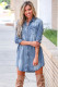 Blue Turn Down Collar Button Down Long Sleeve Denim Shirt Mini Dress