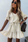 Stripes Ruffle Short Dress