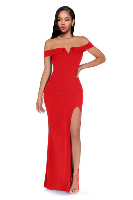 Red Off The Shoulder Maxi Dress