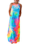 Multicolor Tie-dye Sleeveless Maxi Dress with Pockets