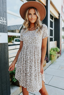 Leopard Print Empire Waist Babydoll Style Dress