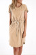 Khaki Pocketed Drawstring Waist Mini Dress