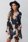 Orange Dark Gray Tie Dye Mini Dress with Choker Neckline