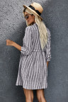Gray Contrast Striped Buttoned Shirt Dress