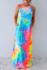 Multicolor Tie-dye Sleeveless Maxi Dress with Pockets