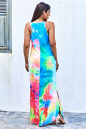 Multicolor Tie-dye Sleeveless Maxi Dress with Pockets