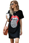 Black Lip Print Summer Casual Tee Mini Dress
