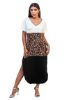 Colorblock Leopard Cotton Blend Casual Maxi T-shirt Dress