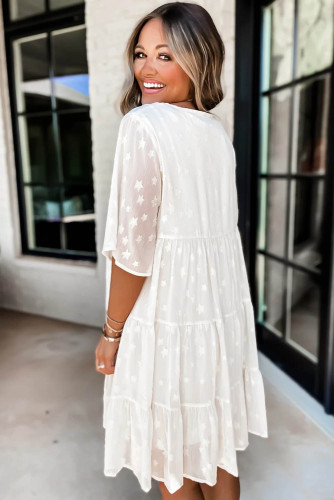 White V Neck Tiered Babydoll Lace Dress