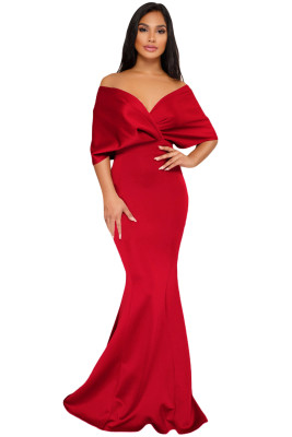 Red Off The Shoulder Mermaid Maxi Dress