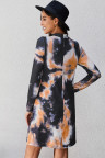 Orange Dark Gray Tie Dye Mini Dress with Choker Neckline