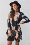 Orange Dark Gray Tie Dye Mini Dress with Choker Neckline