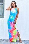 Multicolor Tie-dye Sleeveless Maxi Dress with Pockets
