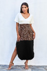Colorblock Leopard Cotton Blend Casual Maxi T-shirt Dress
