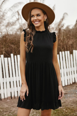 Black Pocketed Ruffle Babydoll Dress