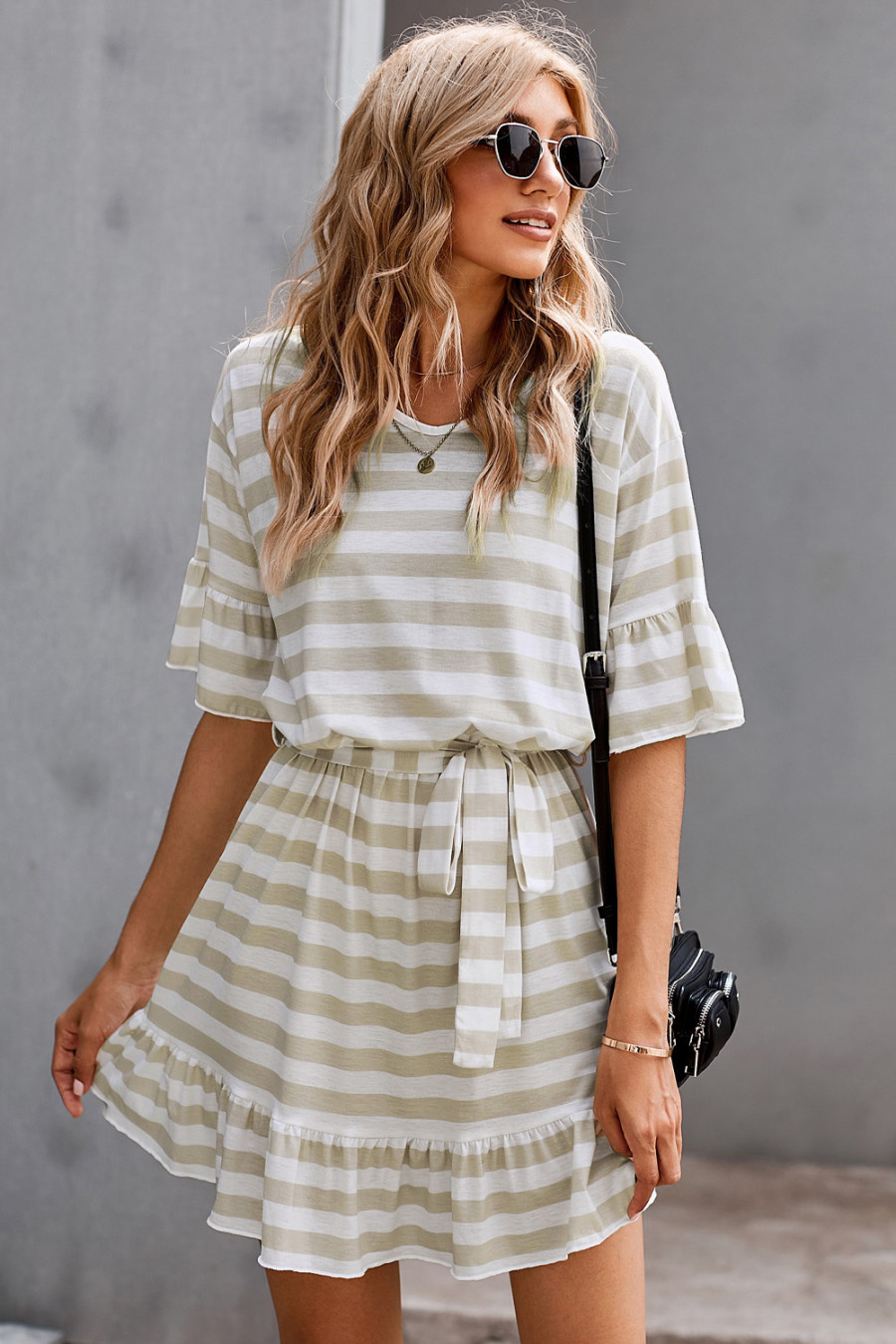 Stripes Ruffle Short Dress