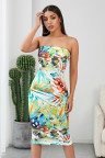 Yellow Tropical Print Tube Bodycon Dress
