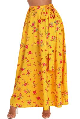 Yellow Floral Thigh Slit Maxi Skirt