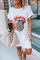 White Lip Print Summer Casual Tee Mini Dress