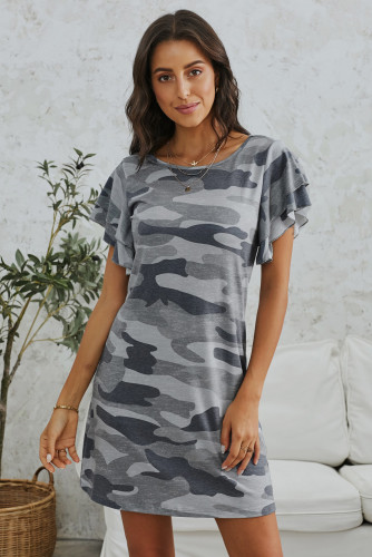 Gray Pile Of Sleeves Camouflage Dress