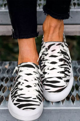 Zebra Lace Up Flat Canvas Sneakers