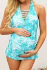 Teal Palms Crisscross Maternity Tankini Halter Top
