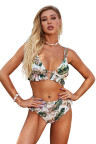 Green Floral Print Ruffles High-waisted Bikini Set