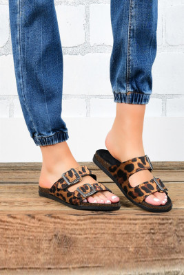 Double Buckled Cork Slide Sandals