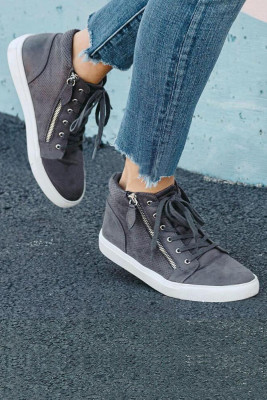 Zipper Lace Up Flat Sneakers