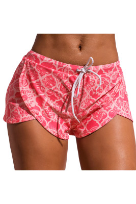Pink Print Drawstring Waist Boyshort Beach Bottom