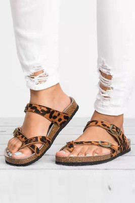 Leopard Straps Buckled Flat Sandals
