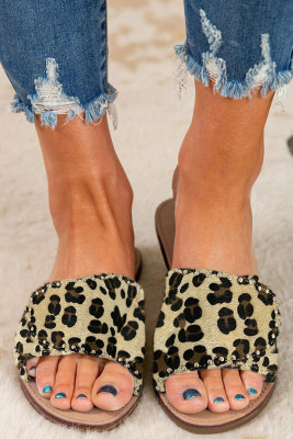 Summer Leopard Beads Round Toe Flat Slippers