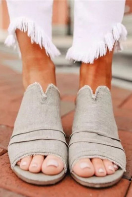 Peep Toe Block Mid Heel Leopard Sandals Slippers