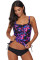 Purple Floral Print Gather Ruched Tankini Set