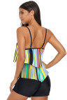 Multicolor Printed Spaghetti Strap Layered Tankini Top