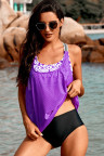 Purple Printed Splicing Racerback Tankini