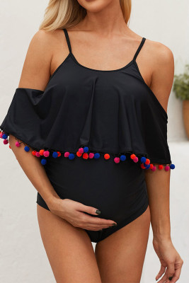 Maternity Cold Shoulder Pom Pom Swimsuit