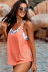 Orange Printed Splicing Racerback Tankini