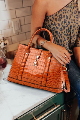 3pcs Brown Alligator Faux Leather Handbag Crossbody Bag with Card Bag