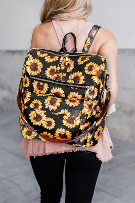 Black Sunflower PU Backpack