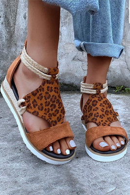 Roman Leopard Open Toe Wedge Heel Sandals