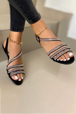 Rhinestone Straps Buckle Casual Flat Sandals