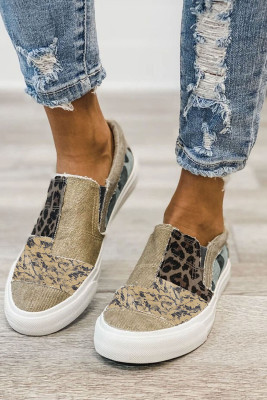 Khaki Snake Leopard Mixed Print Slip-on Canvas